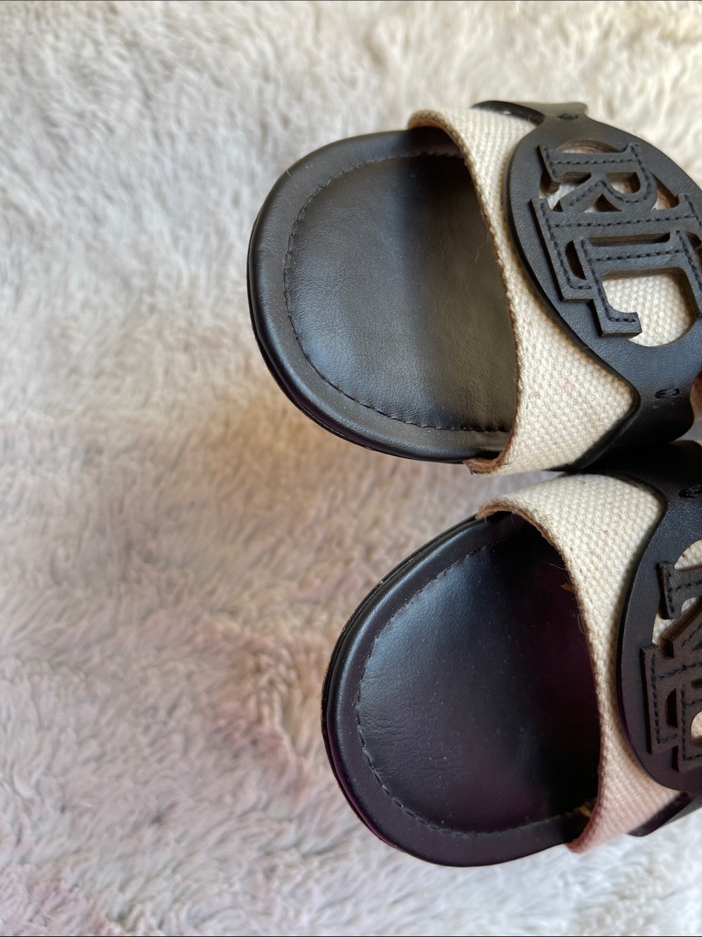 Lauren Ralph Lauren Alegra Leather Canvas Slide Sandals Size 7.5 - Picture 4 of 10